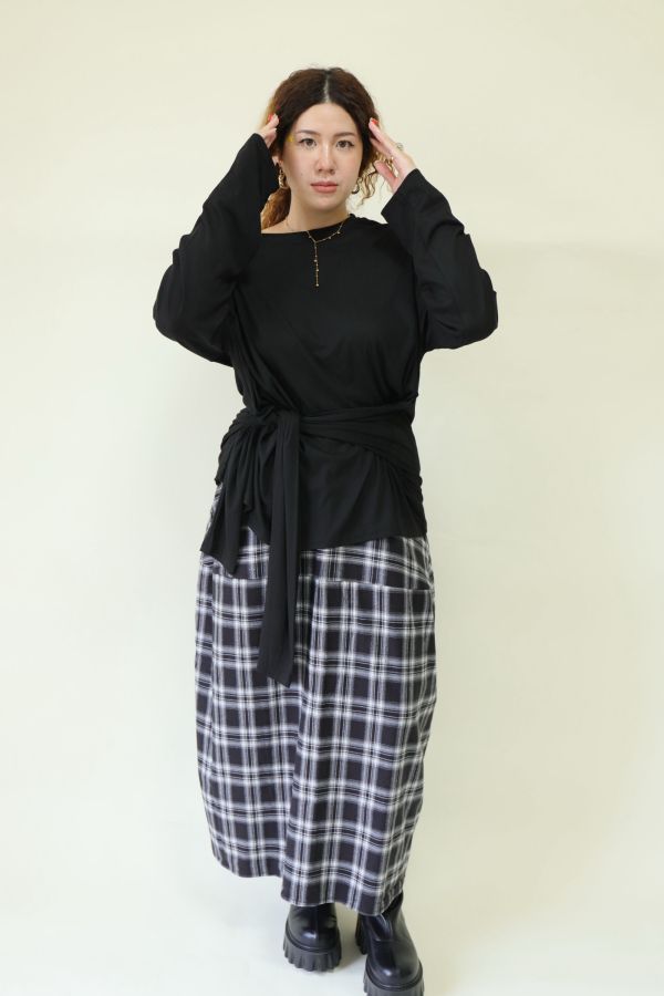 舒服穿假兩件綁帶上衣(黑) 