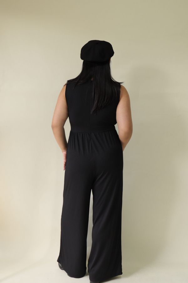 簡約無袖收腰連身褲 