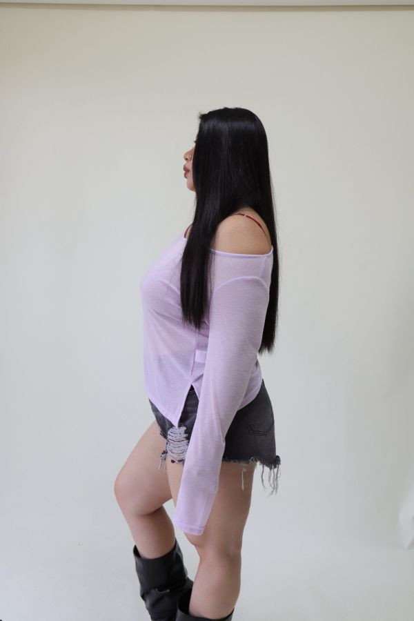 【門市試穿品】辣妹疊穿收腰微透防曬罩衫(紫) 