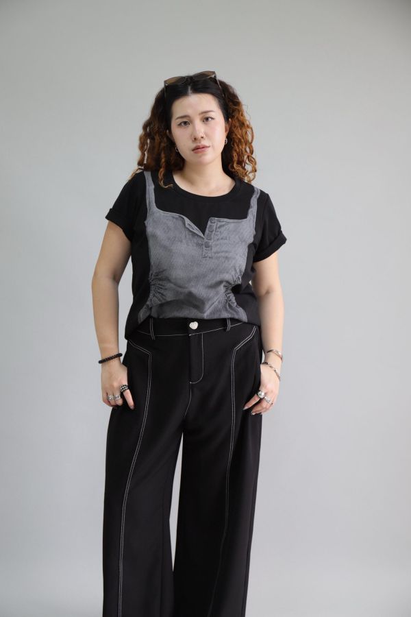 【EASE】不易皺設計感背心T-黑 