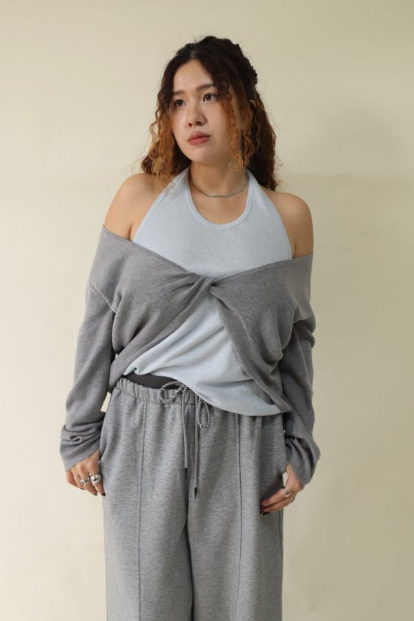 【EASE】掛脖假兩件針織上衣 (灰) 