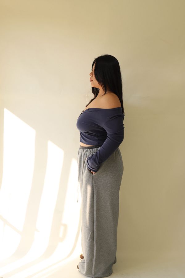 【EASE】設計感雙層抽繩棉褲 (灰) 