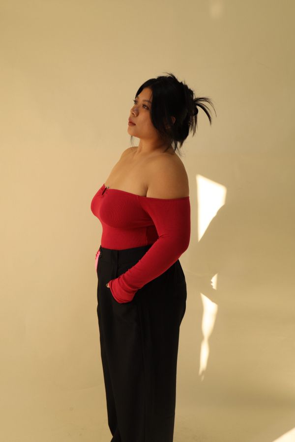 很修身平口針織衣(紅) 