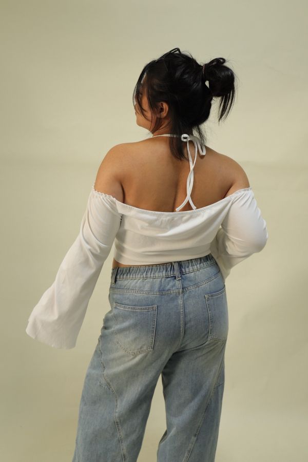 一字領假兩件辣妹上衣 