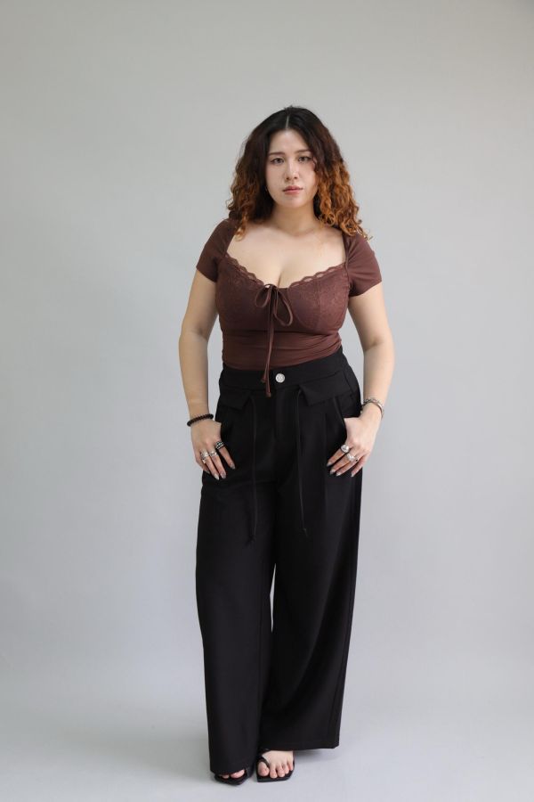 【EASE】夏天必備空氣感簡約寬褲-黑 