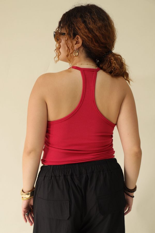 大鏤空掛脖彈力背心(紅) 