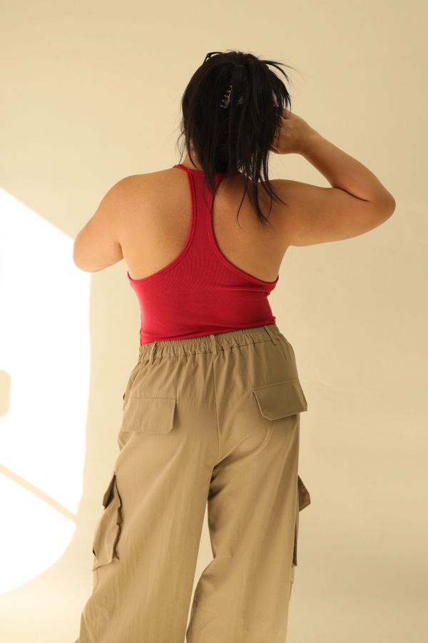 大鏤空掛脖彈力背心(紅) 