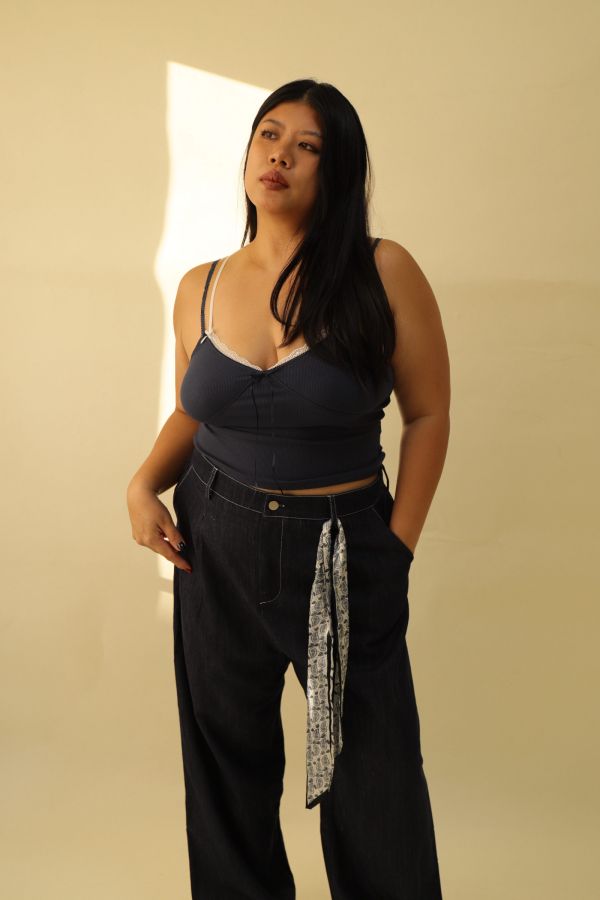 假兩件蕾絲拼接背心【藍、咖】 