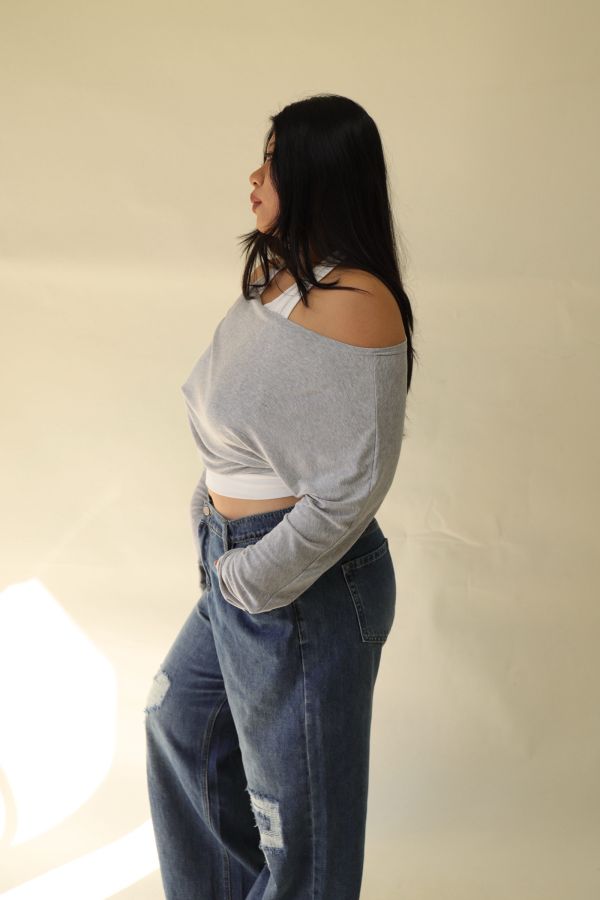 假兩件掛脖舒適上衣(灰) 