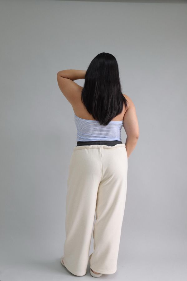 【EASE】假兩件厚磅彎刀棉褲-奶杏 