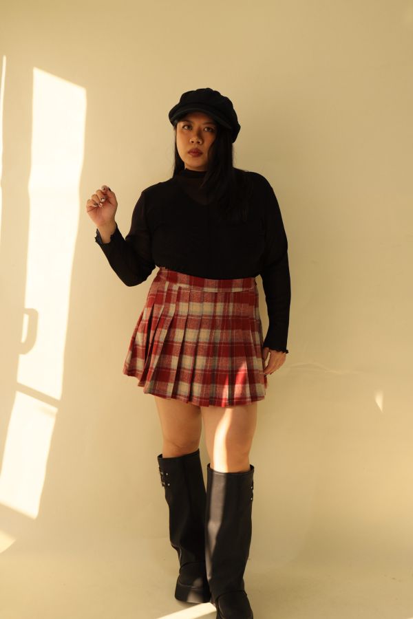 格紋百摺短裙-紅格 