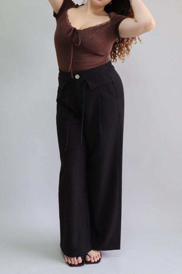 【EASE】夏天必備空氣感簡約寬褲-黑 