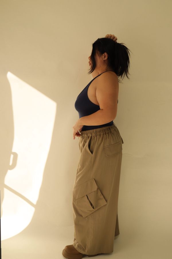 【EASE】大口袋寬鬆工裝褲(棕) 