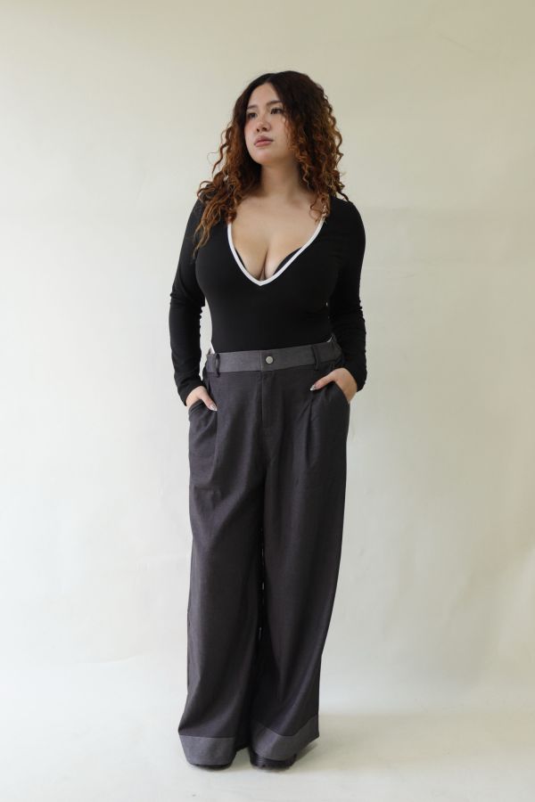 【EASE】拼接撞色高級感打摺寬褲 