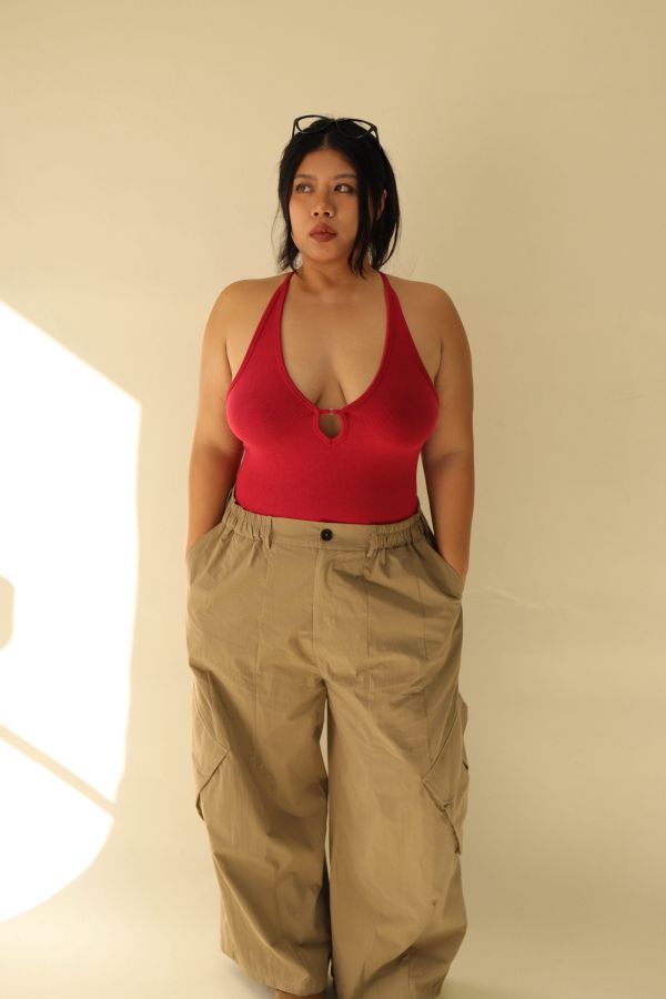 大鏤空掛脖彈力背心(紅) 