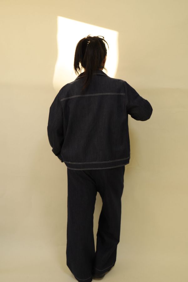 【EASE】精緻天絲單寧套裝(附絲巾) 