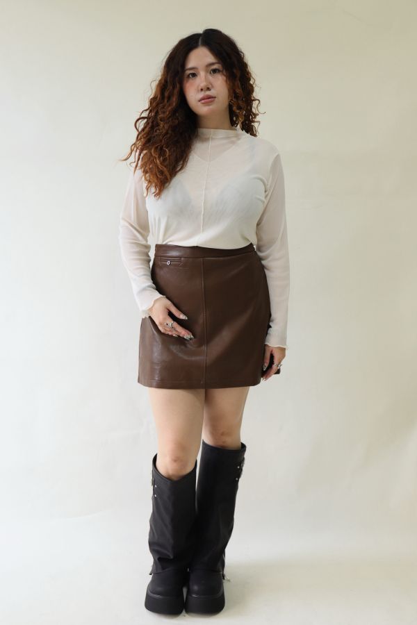 【EASE】時髦摺線高腰皮裙-咖 