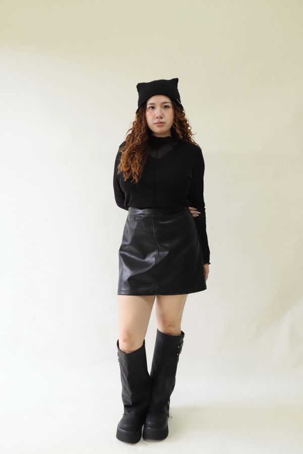 【EASE】時髦摺線高腰皮裙-黑 