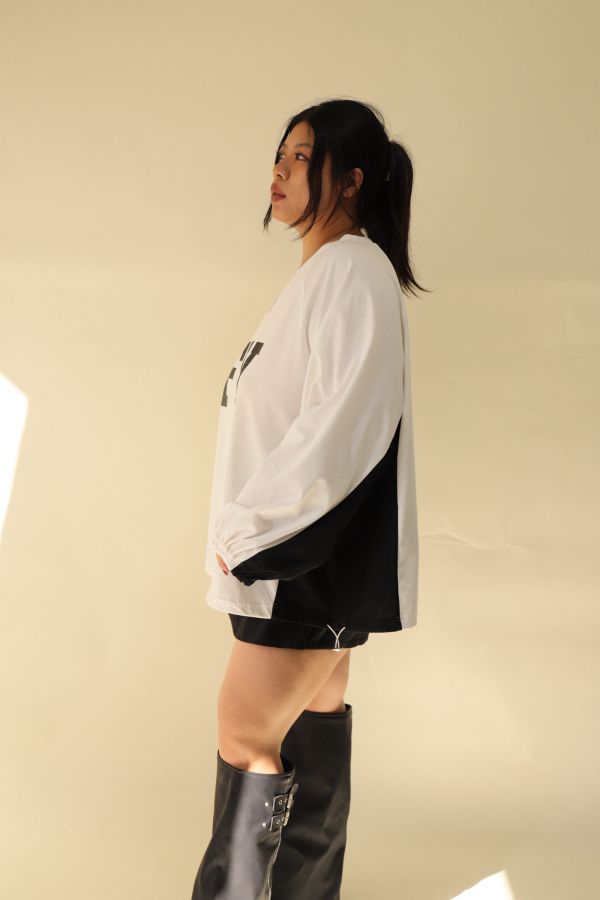 【EASE】混搭街頭撞色寬鬆T(白) 