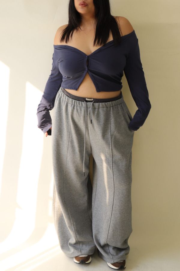 【EASE】設計感雙層抽繩棉褲 (灰) 