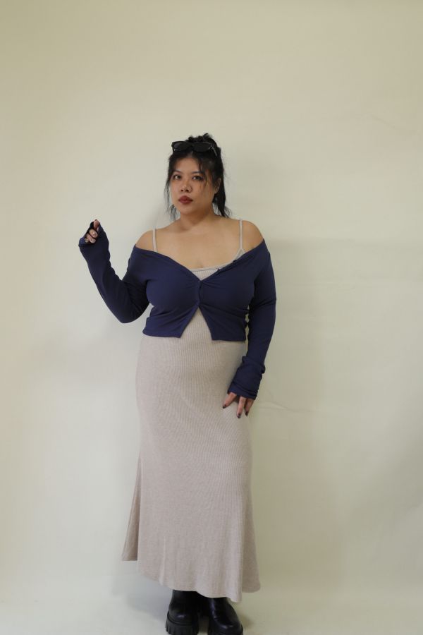 【 EASE 】仿羊絨細肩精緻洋裝(杏) 