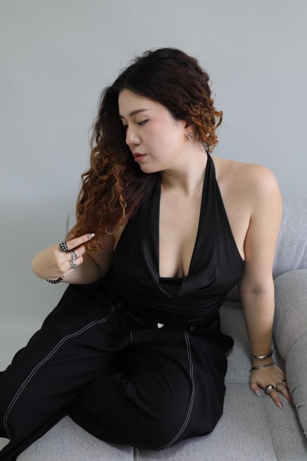 翻領掛脖皺皺上衣 