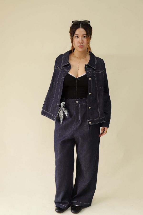 【EASE】精緻天絲單寧套裝(附絲巾) 