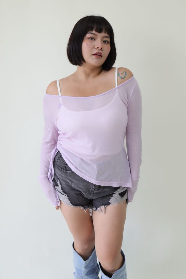 【門市試穿品】辣妹疊穿收腰微透防曬罩衫(紫) 