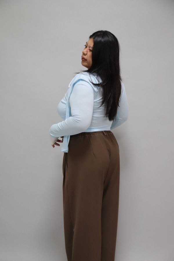 拼接撞色假兩件上衣-寶寶藍 