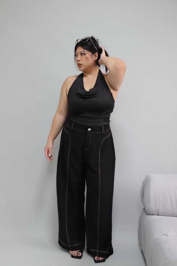 【EASE】肉肚友善長腿明線寬褲-黑 