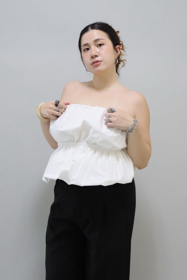 法式澎澎平口上衣-白 