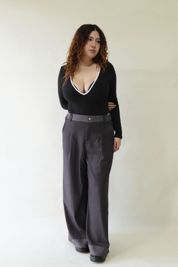 【EASE】拼接撞色高級感打摺寬褲 