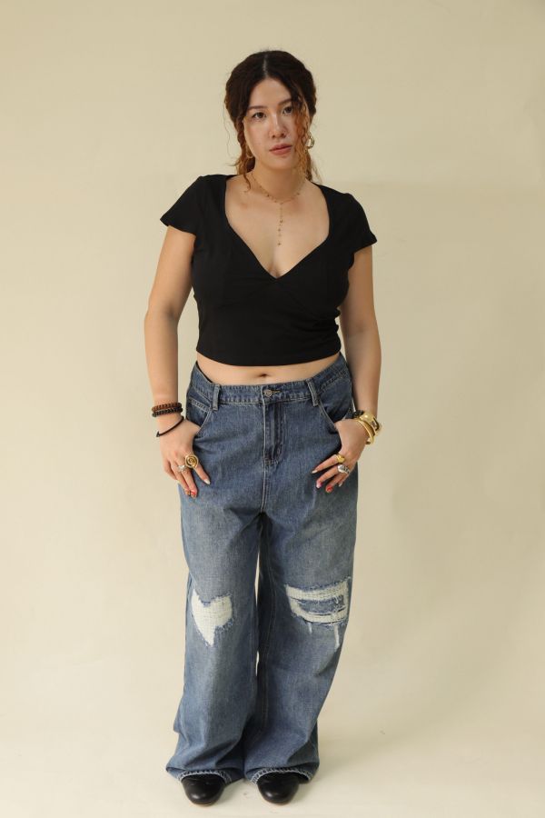 【EASE】愛心刷破牛仔寬褲 