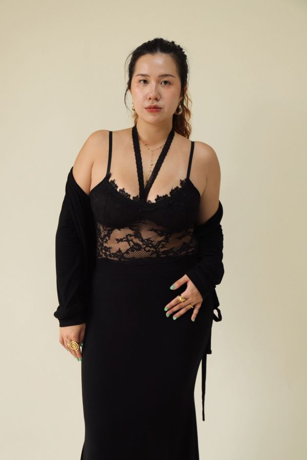 黑酷辣妹綁帶蕾絲背心 