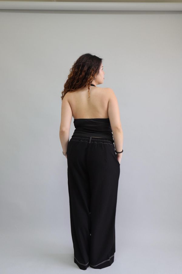 【EASE】肉肚友善長腿明線寬褲-黑 