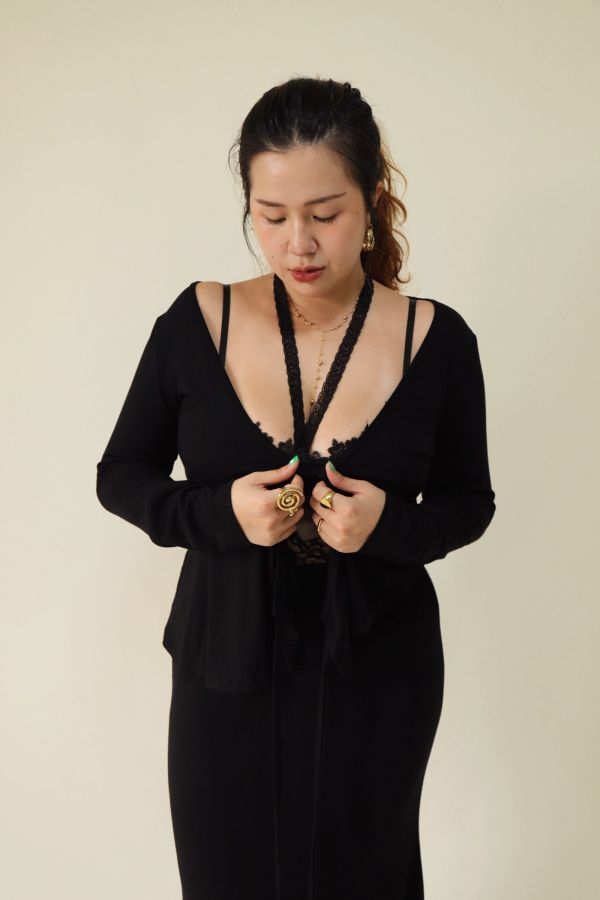 黑酷辣妹兩穿純慾綁帶上衣 