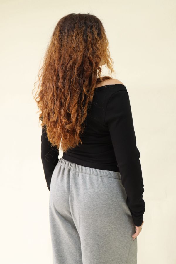 V領羅紋開釦上衣(黑) 