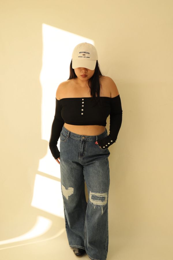 【EASE】愛心刷破牛仔寬褲 