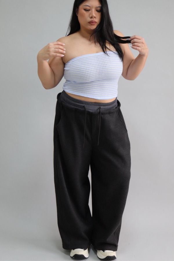 【EASE】假兩件厚磅彎刀棉褲-碳黑 