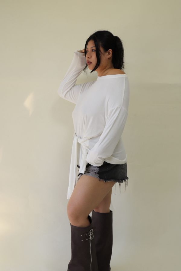 舒服穿假兩件綁帶上衣(白) 