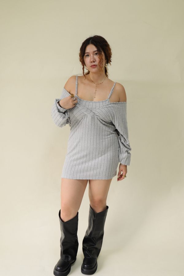 純慾感假兩件顯瘦洋裝 