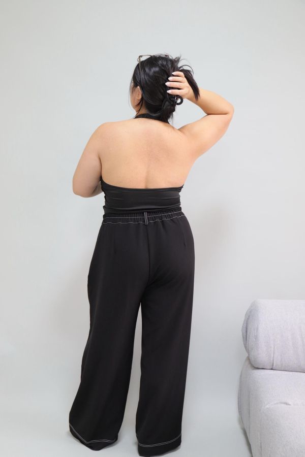 【EASE】肉肚友善長腿明線寬褲-黑 