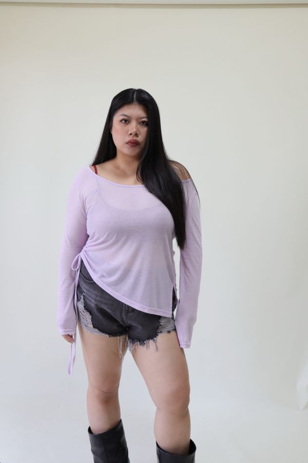 【門市試穿品】辣妹疊穿收腰微透防曬罩衫(紫) 