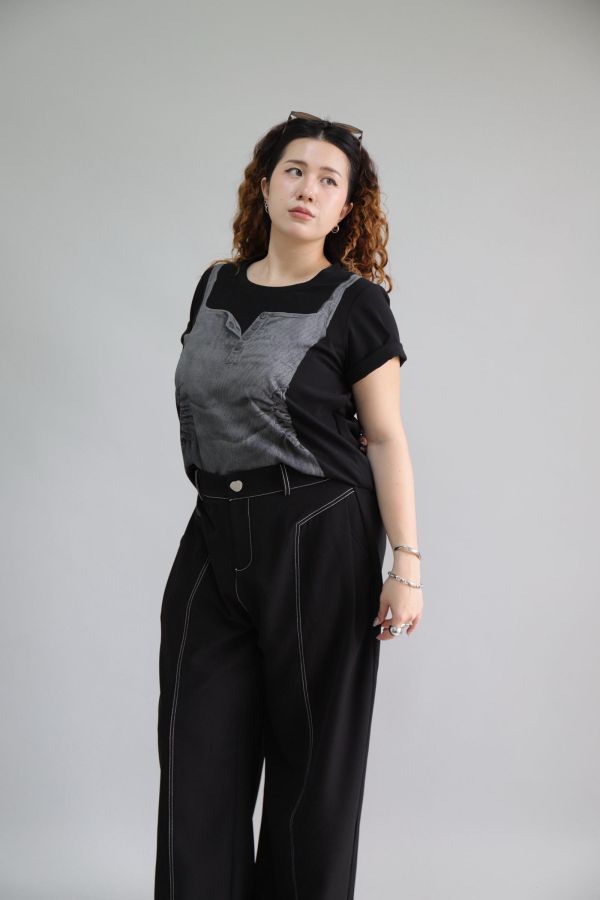 【EASE】不易皺設計感背心T-黑 