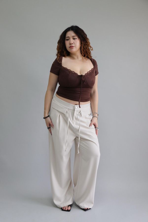 【EASE】夏天必備空氣感簡約寬褲-杏 