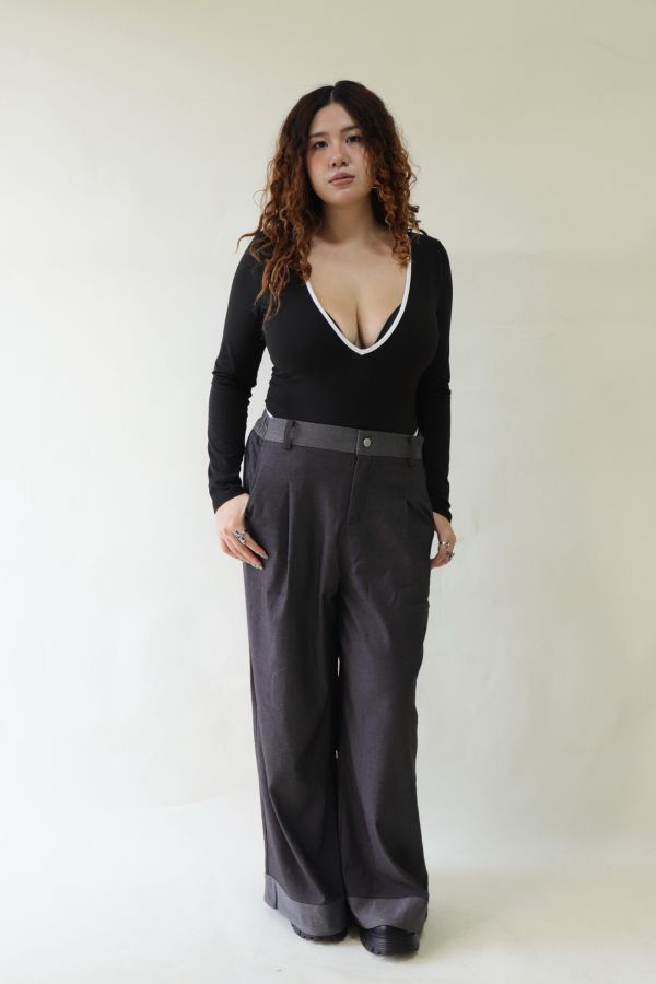 【EASE】拼接撞色高級感打摺寬褲 