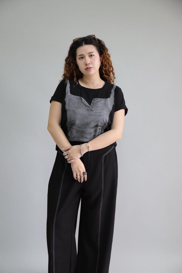 【EASE】不易皺設計感背心T-黑 