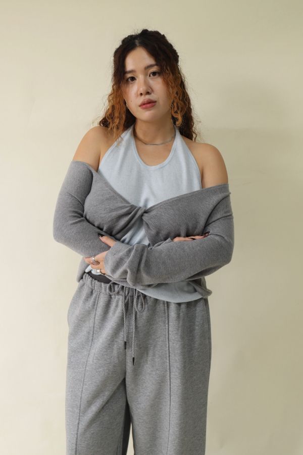 【EASE】掛脖假兩件針織上衣 (灰) 