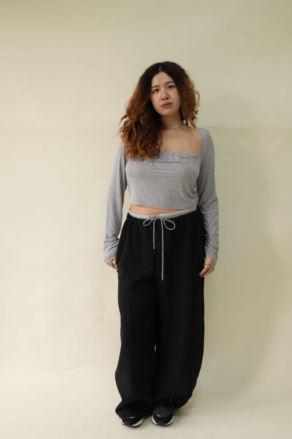 直角肩平口短版上衣(灰) 