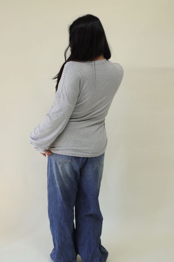 舒服穿假兩件綁帶上衣(灰) 